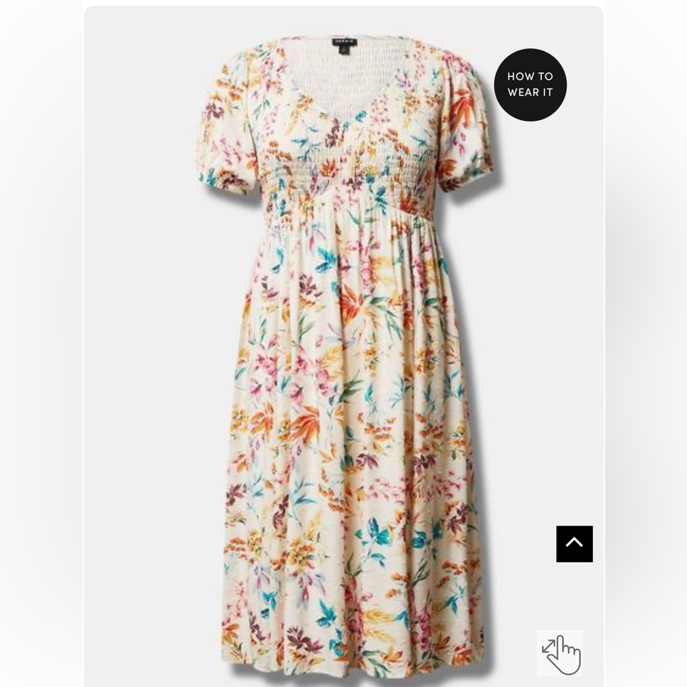 Torrid 3X Dress Midi Floral Smocked Lined Floral Short Sleeve Pockets Textured - Picture 5 of 7